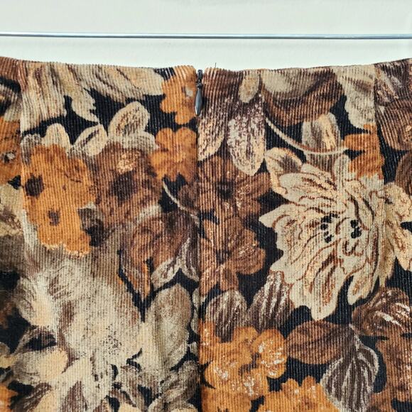 80s Brown Floral Corduroy Mini Skirt M Boho Prairie Cottagecore Goblincore - Picture 5 of 13